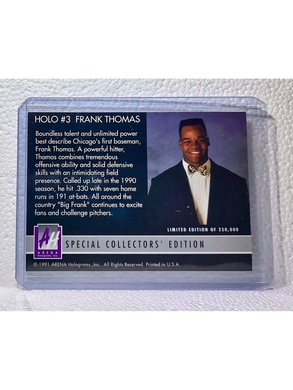Frank Thomas 1991 Arena Holograms MLB #3 Baseball Card Chicago White Sox